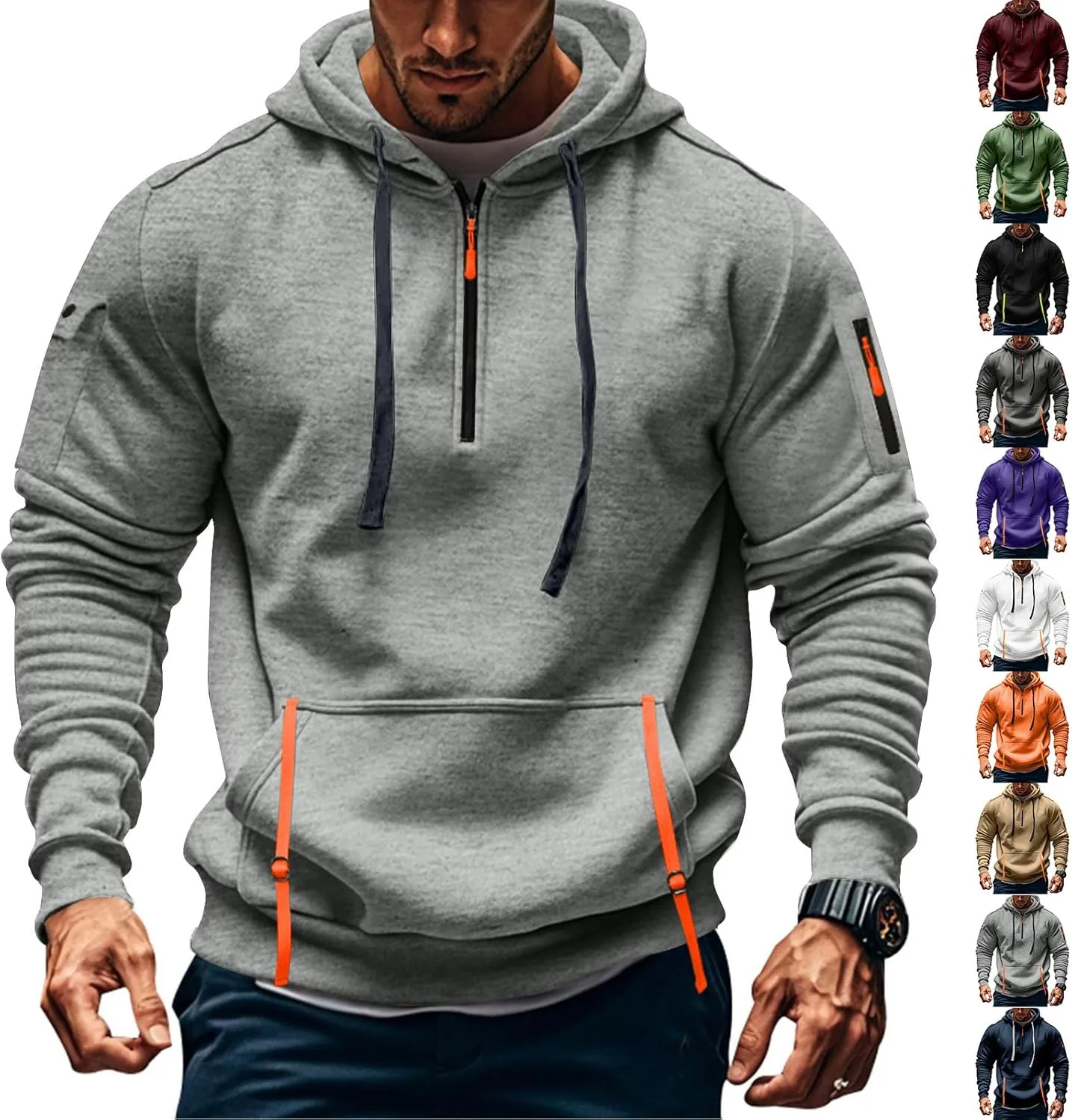 

Мужской худи с капюшоном и карманами, флисовая подкладка, quarter zip chaktkglok