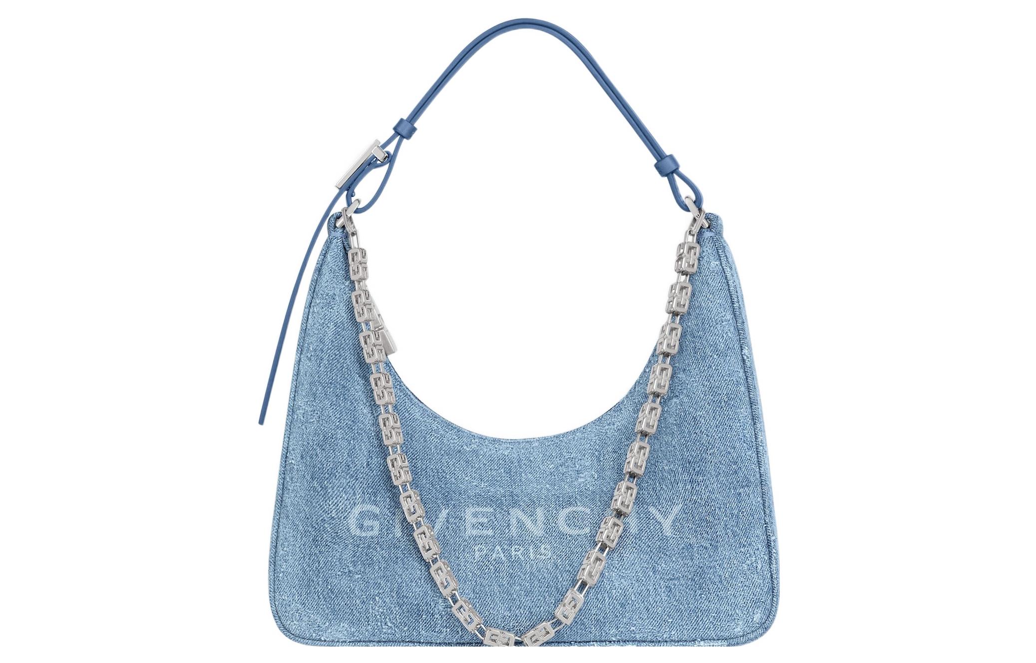 

Сумка Givenchy Medium Blue с вырезом в форме луны и цепочкой из потертого денима