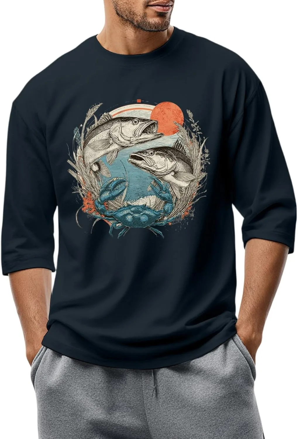 

Футболка WENKOMG1 мужская с принтом, 3/4 рукава, S-3XL