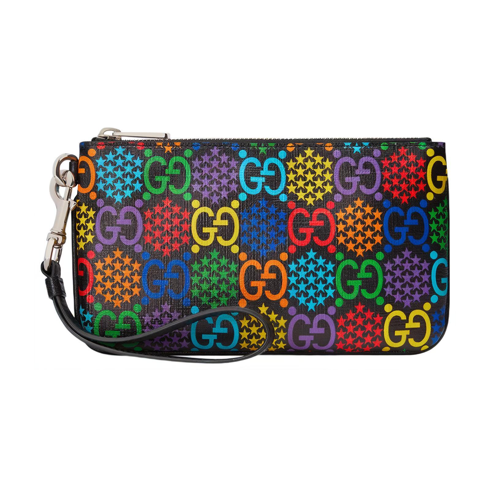 

GUCCI Сумка на запястье из холста с кожаной отделкой Trumpets Unisex Black & Multicolor