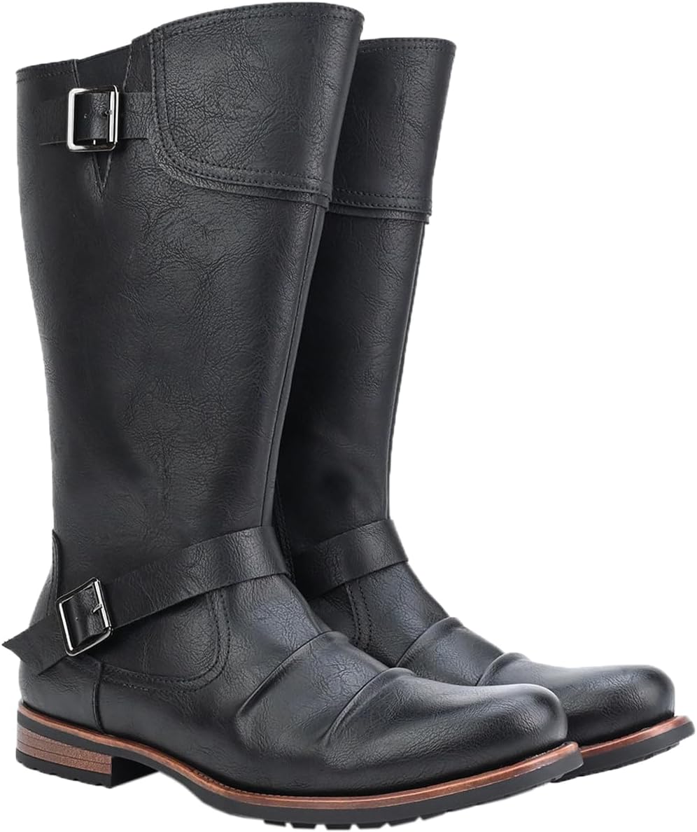 

Мужские ботинки для костюмов в стиле Ренессанс и Средневековье, для косплея на Хэллоуин, викинги, пираты, готический костюм, с искусственной кожей и молнией Junqiako, черный