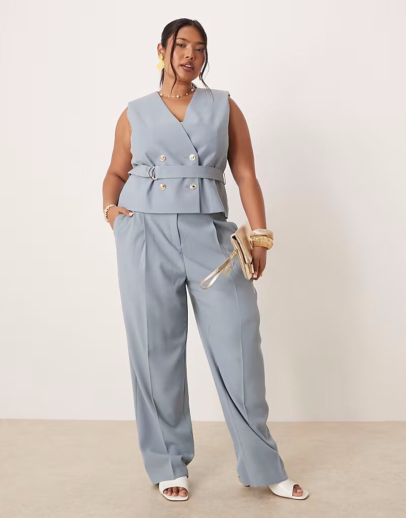 

Брюки-комбинезон из искусственного льна Curve с золотыми пуговицами синего цвета Asos Design