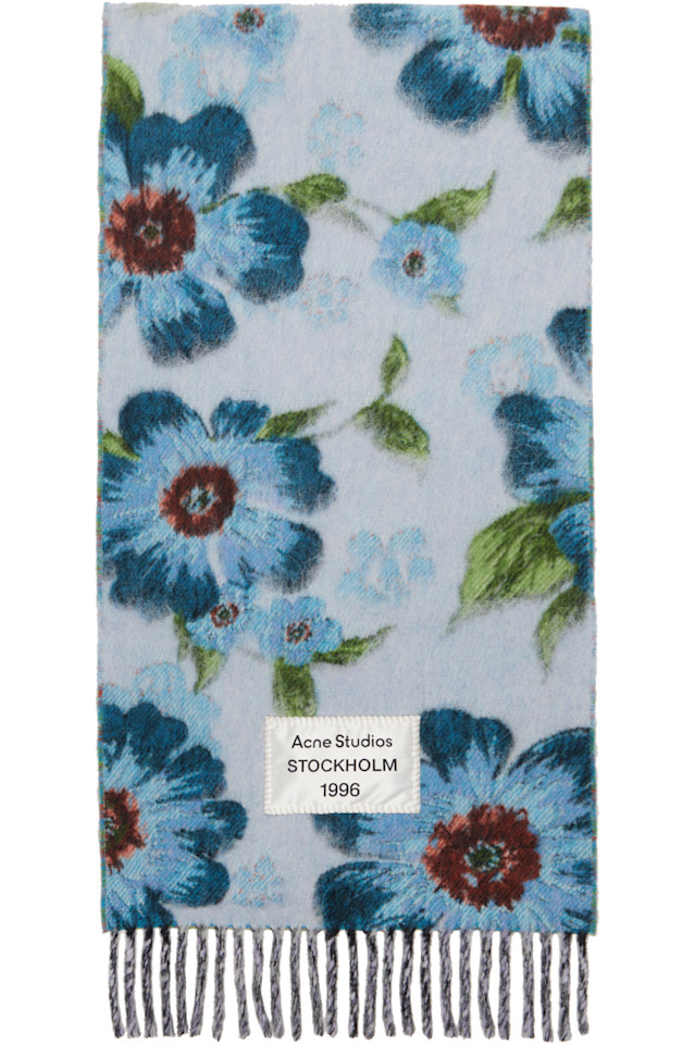 

Шерстяной шарф с бахромой Acne Studios, синий