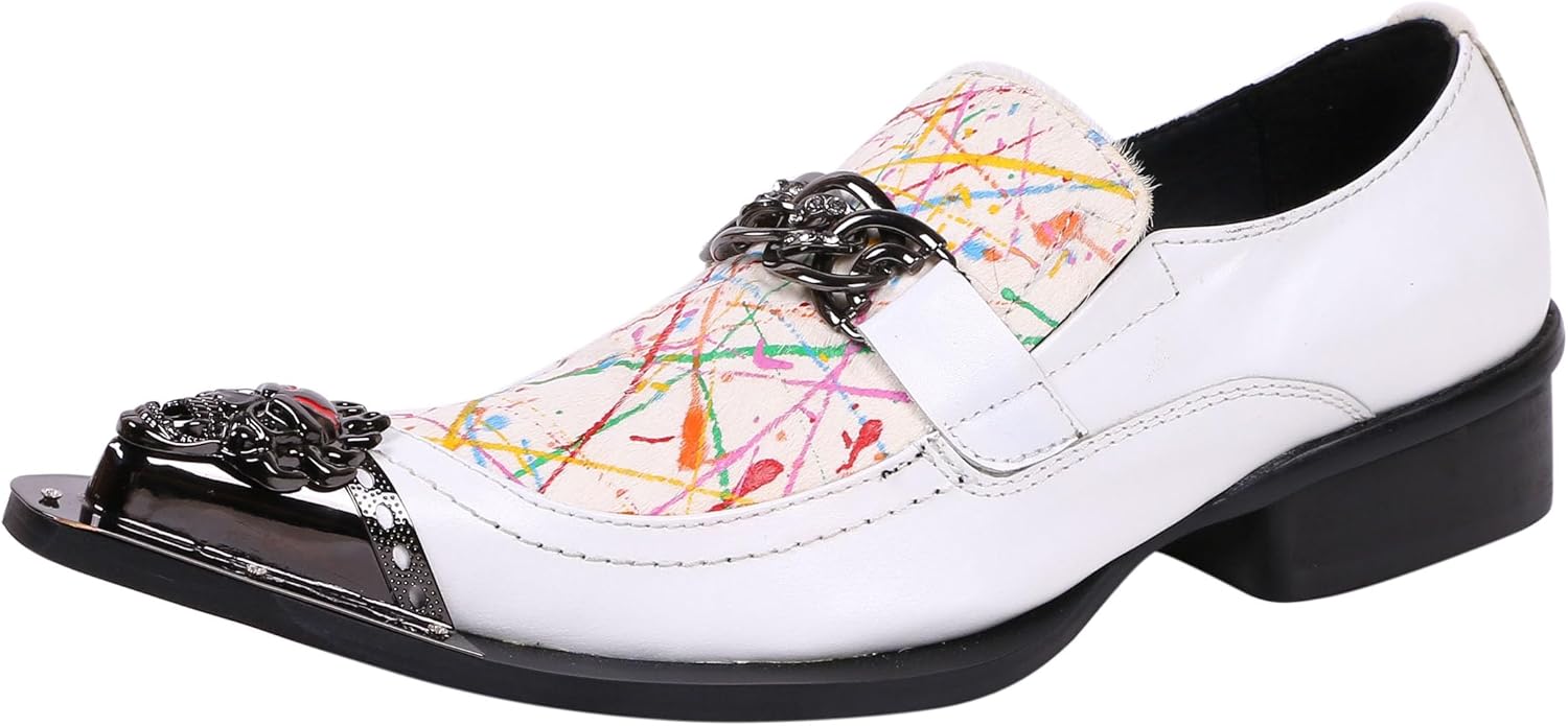 

Мужские лоферы Santimon с заостренным носком, кожаные, с модной пряжкой, стразами и металлическим носком, вестерн стиль, белый