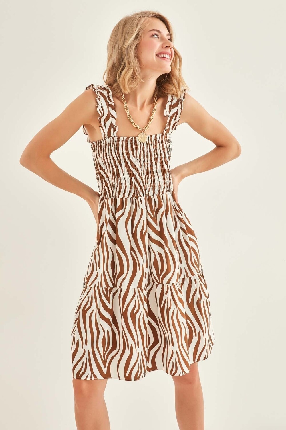 

Платье с зебровым узором и бретелями Vitrin, коричневый