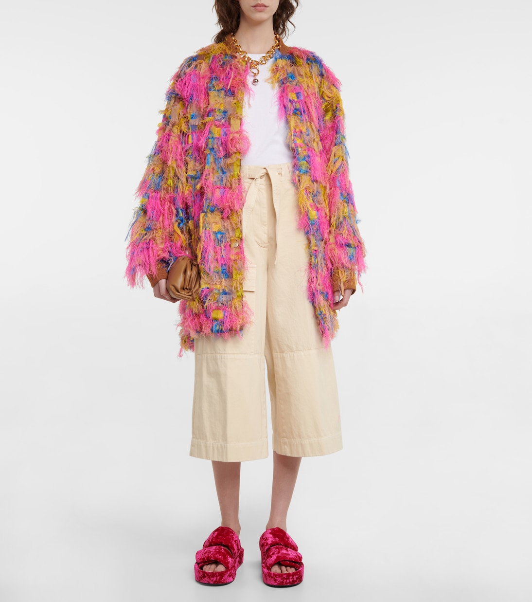 Укороченные брюки из хлопка с высокой посадкой и широкими штанинами Dries Van Noten, экрю — фото 2