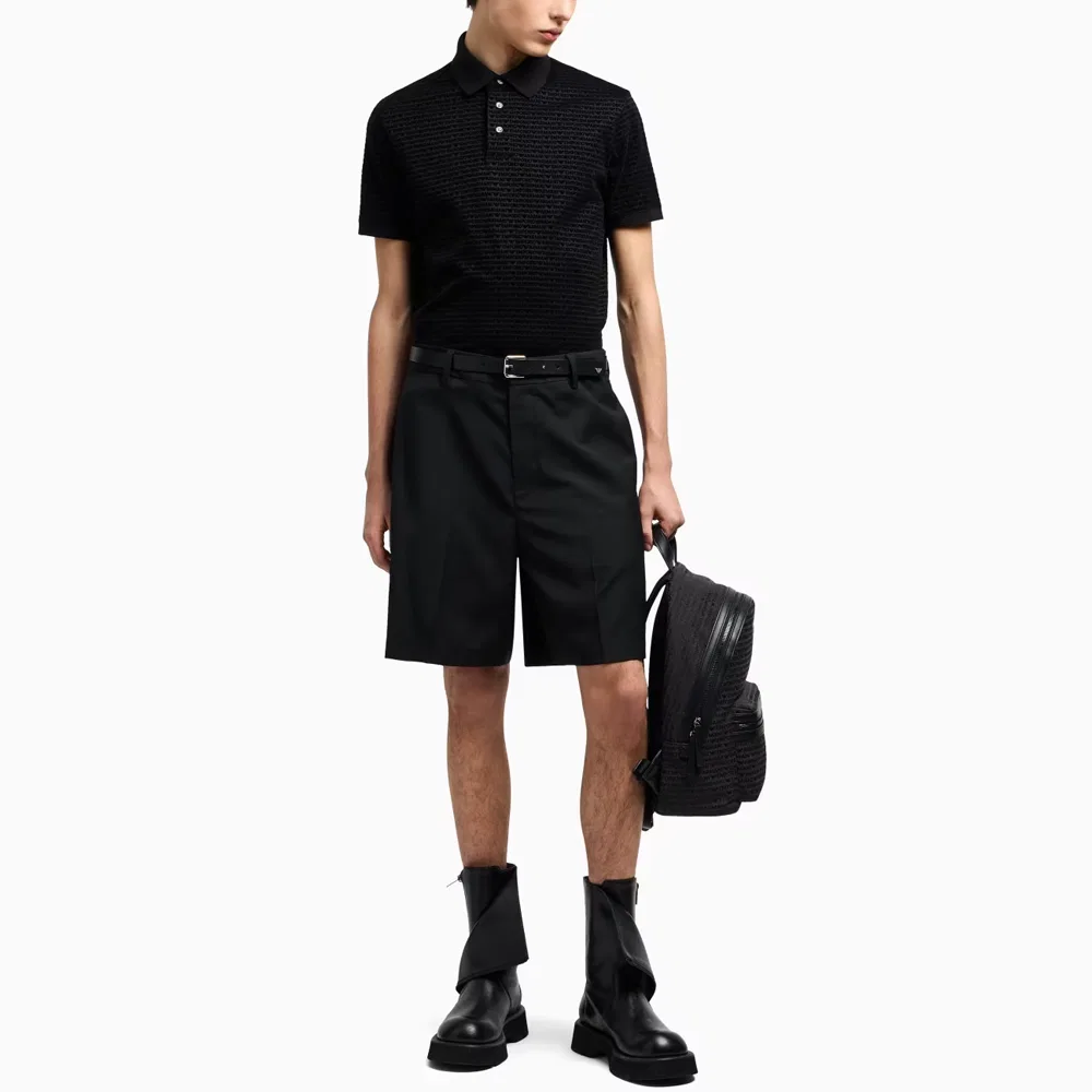 Лого флокированная футболка-поло с коротким рукавом EMPORIO ARMANI, Black — фото 2
