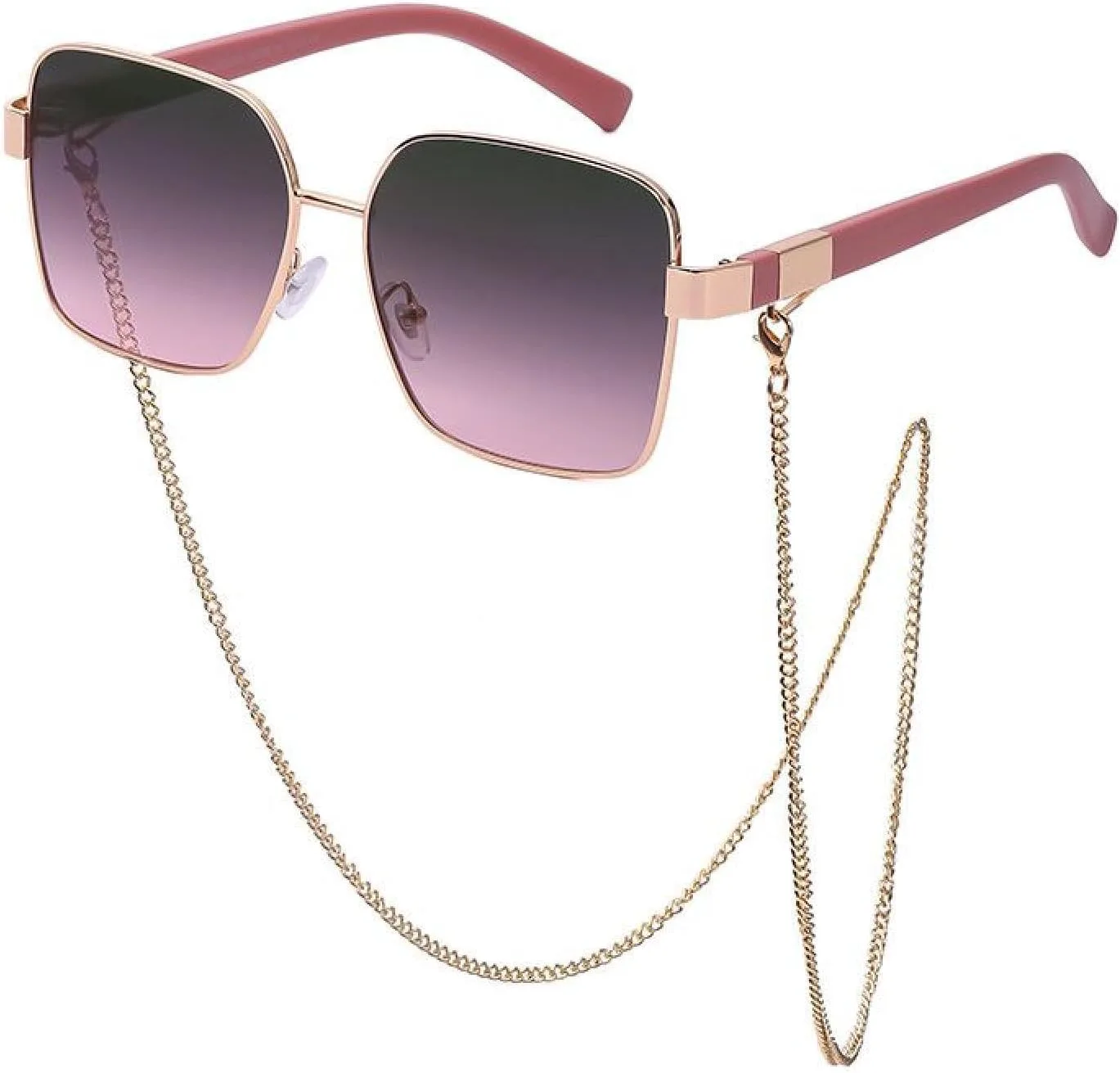 

Крупные солнцезащитные очки с цепочкой для женщин, винтажные классические солнцезащитные очки в металлической оправе, модные панк-очки TKKTLLT, C5 Green Pink