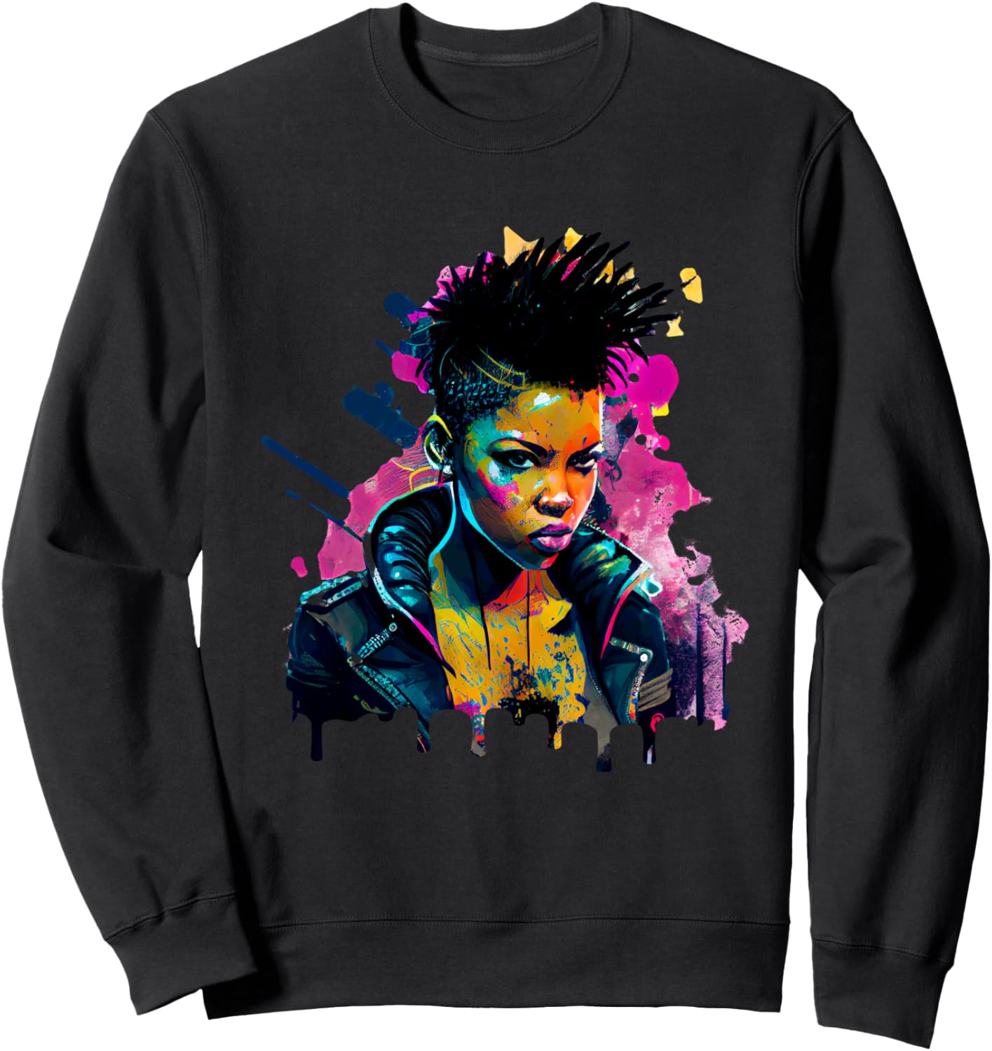

Яркая толстовка с принтом Городской портрет в насыщенных цветах Vibrant Urban Expression Street Art Fashion, черный