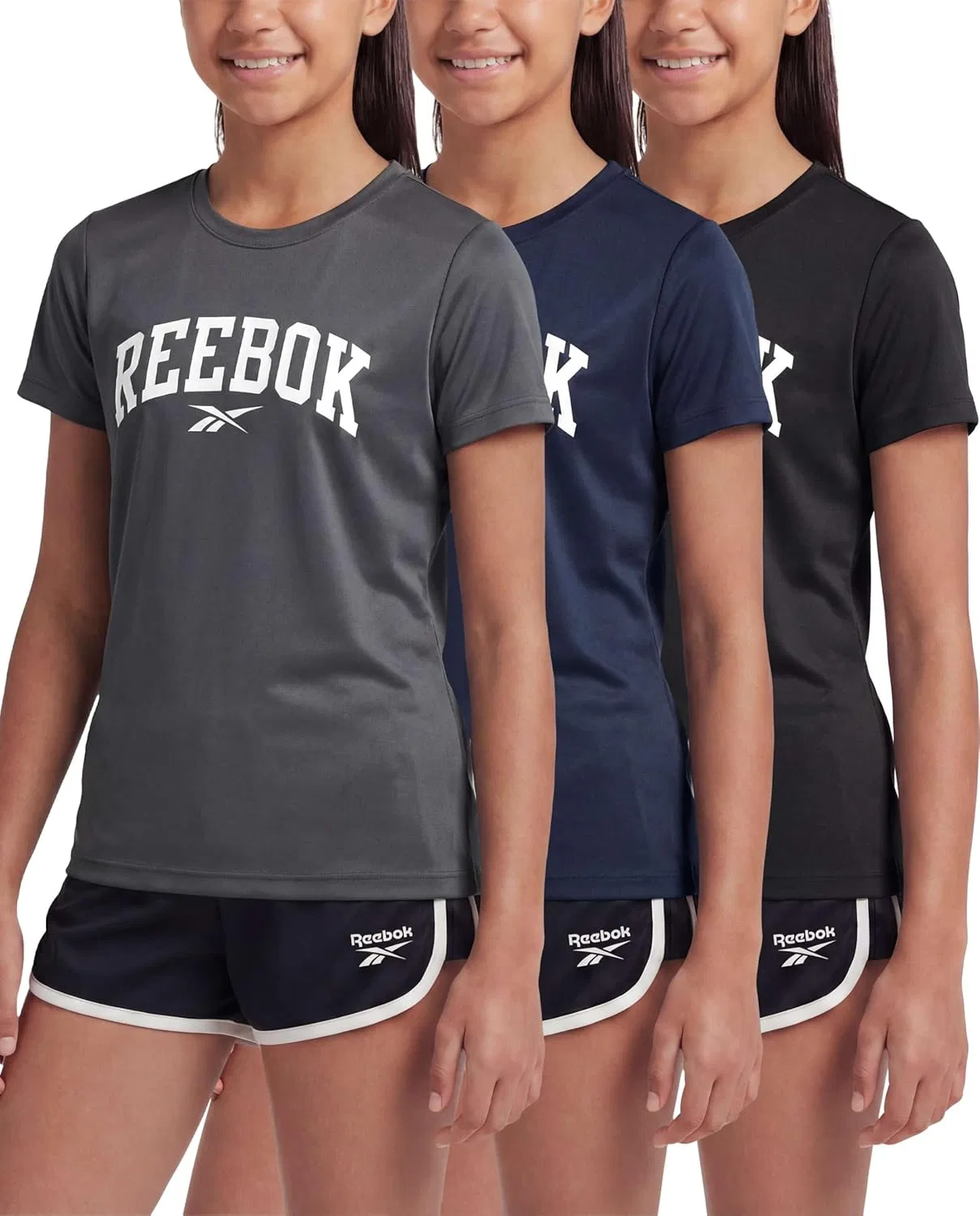 Футболки спортивные детские Reebok, 3 шт, Solid Black, Solid Navy Blazer, Solid Quiet Shade