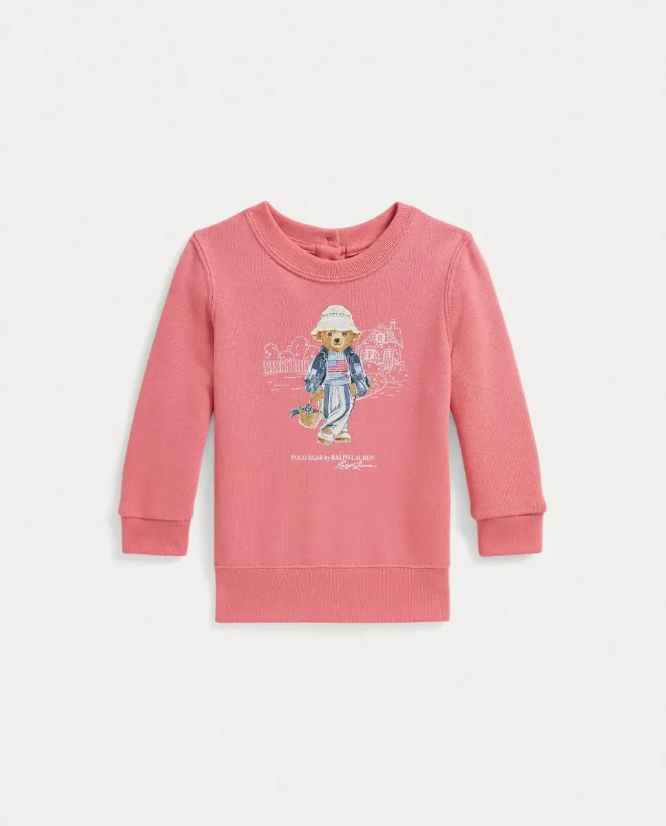 Детская толстовка для девочки с круглым вырезом и медвежонком Поло Polo Ralph Lauren, коралловый