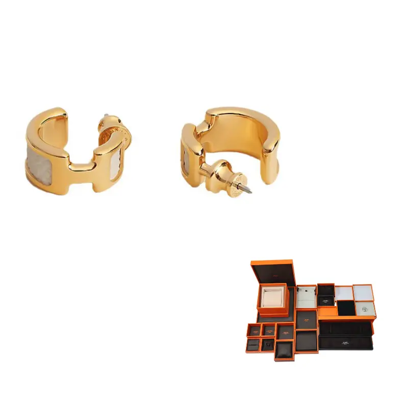 

HERMES Сережки из телячьей кожи для женщин Gold