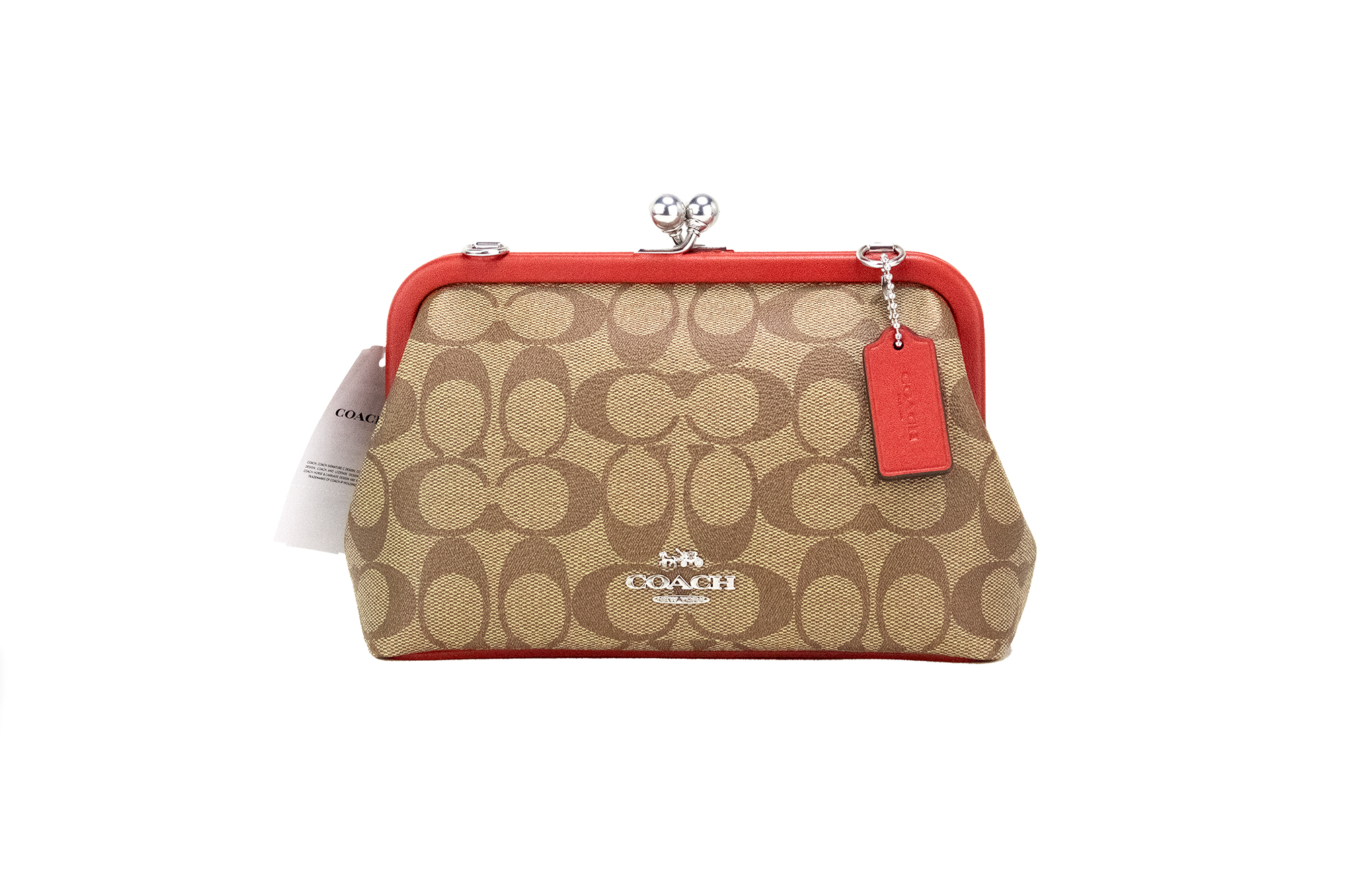 

Сумка-чехол через плечо Nora Small Khaki Red Signature PVC Kisslock Chain Coach