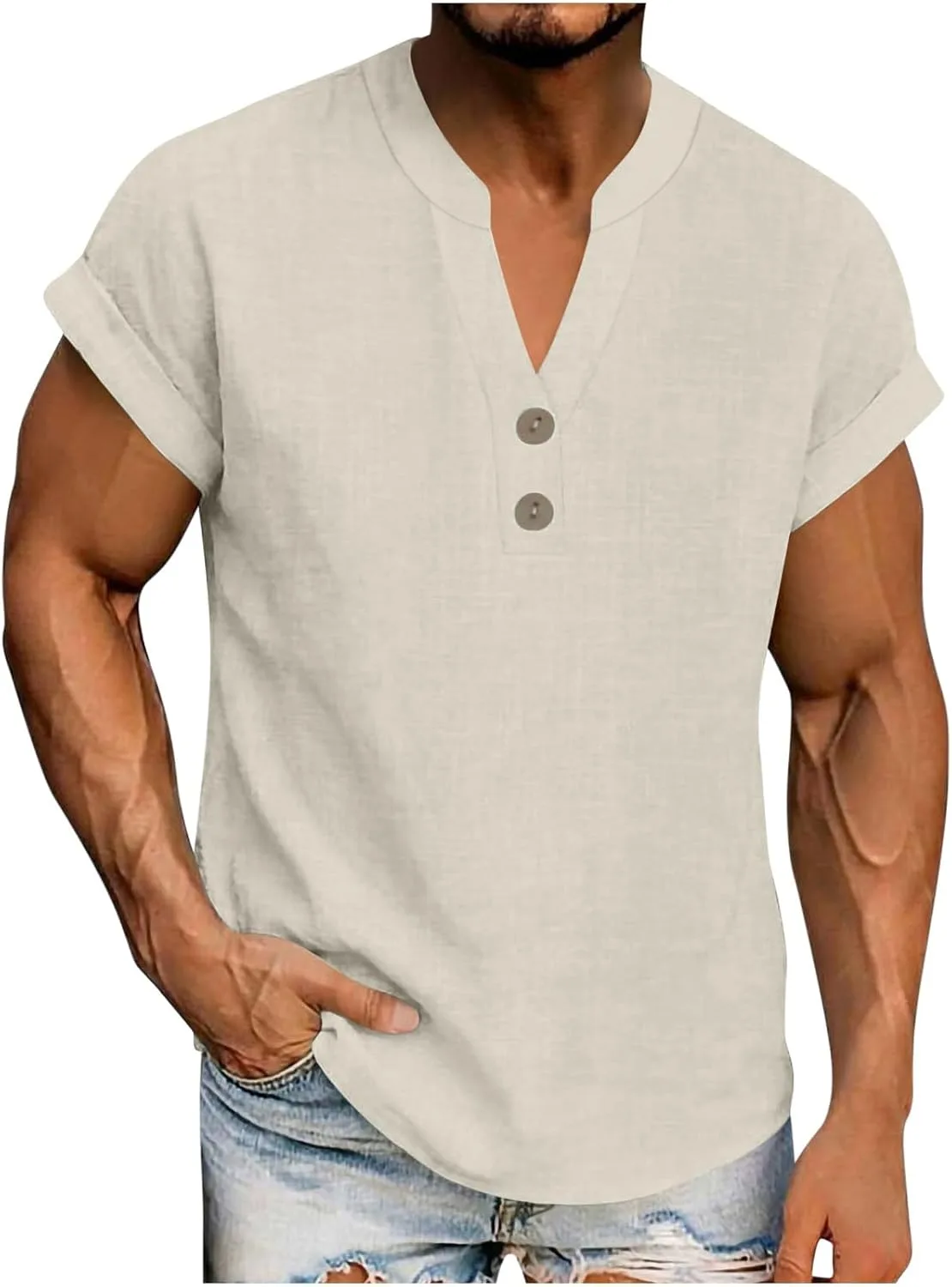 

Dademeo мужская футболка хенли из льняной ткани для пляжа и тренировок