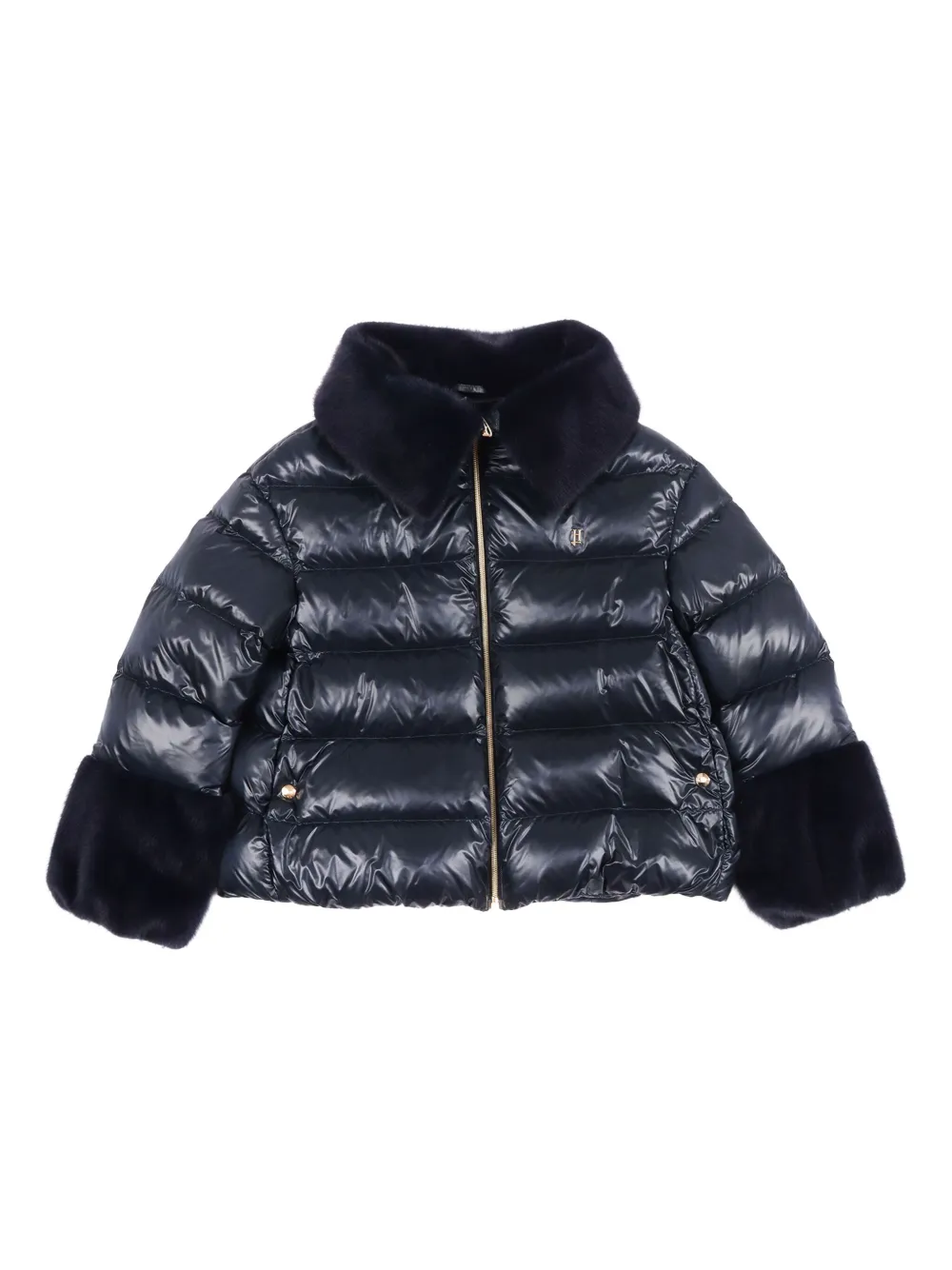 

Пуховик с меховой оторочкой Herno Kids, черный