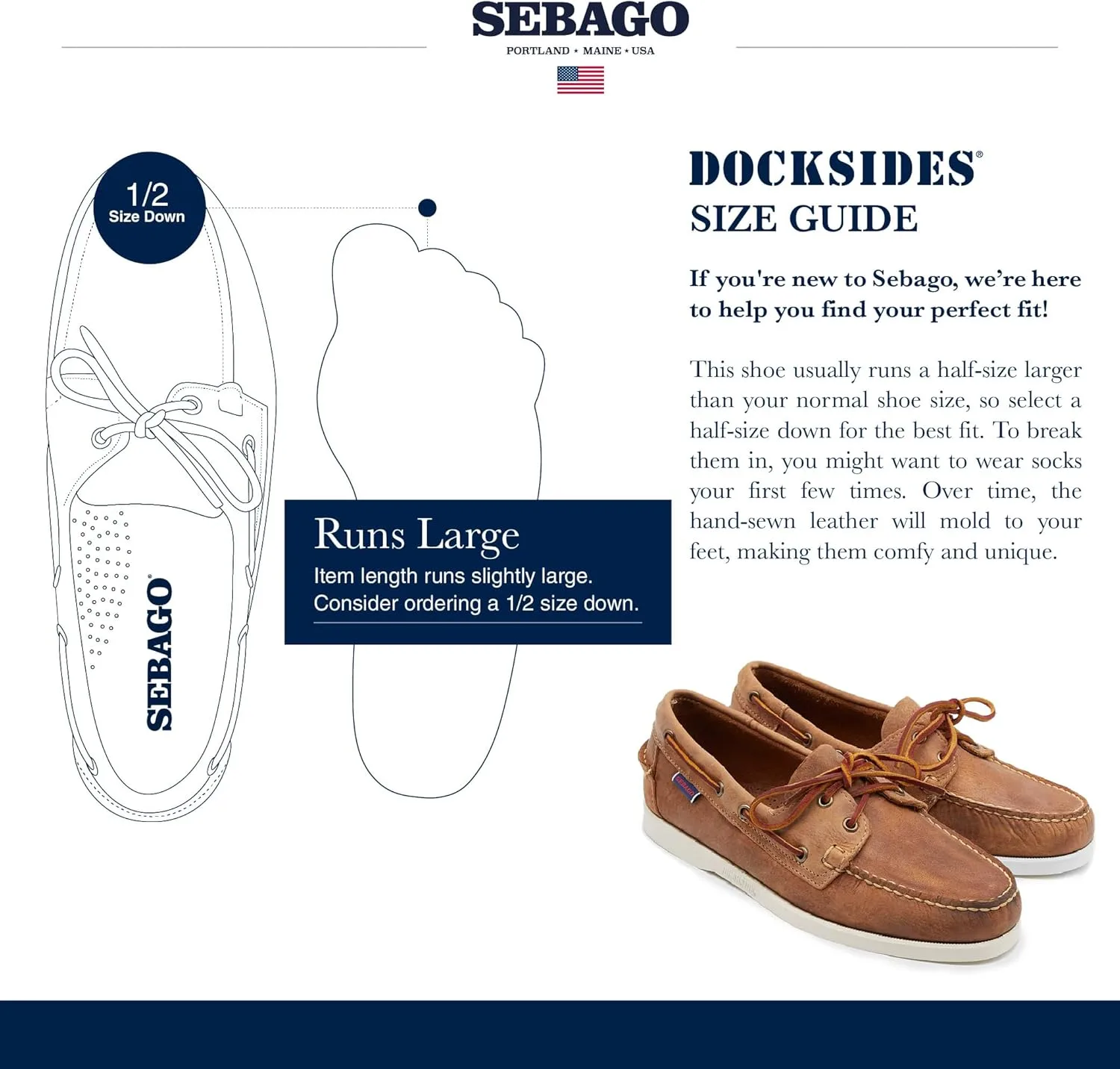 Мужские лоферы Sebago Docksides Portland Crazy H, коричневый — фото 3