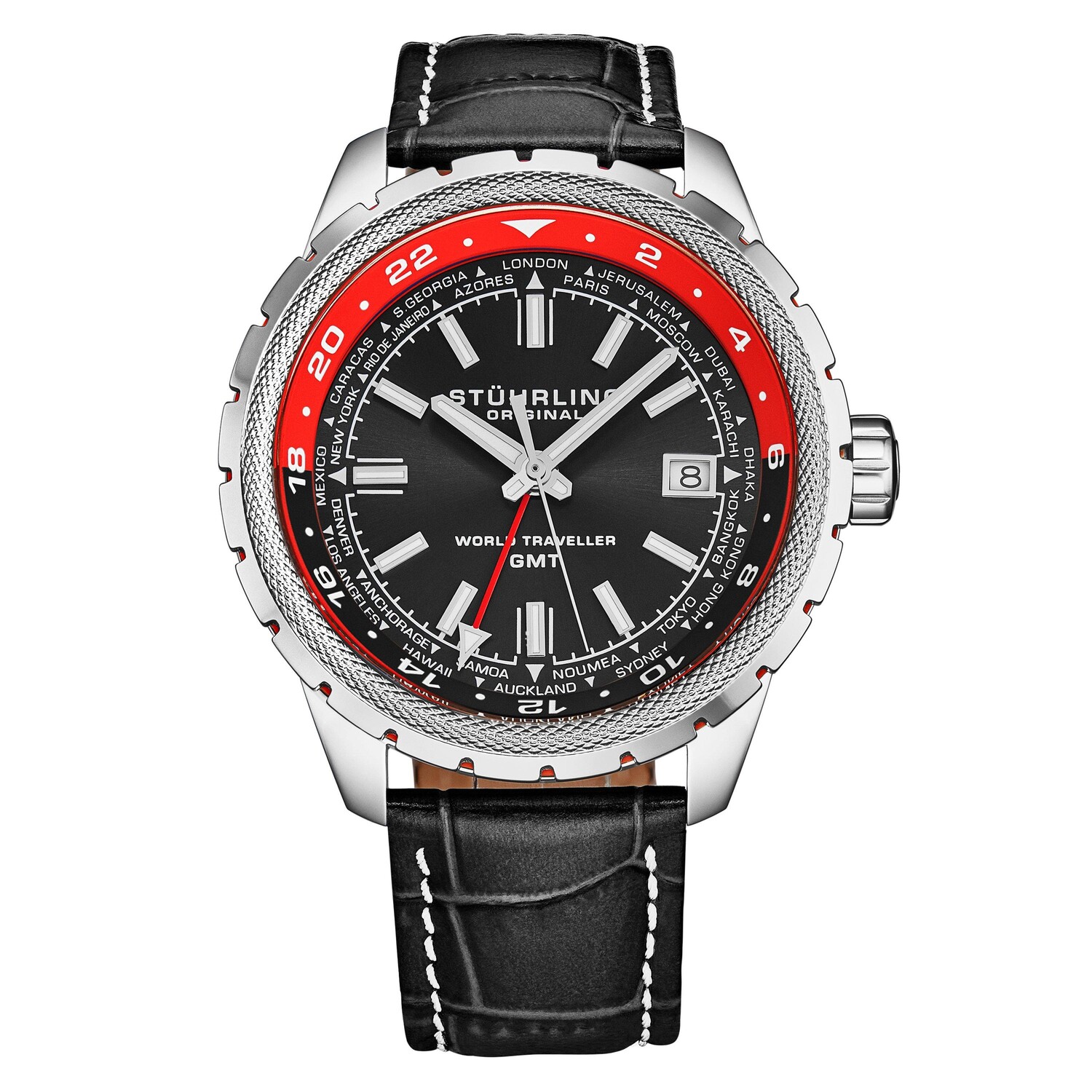 

Часы Global Voyager 1014 GMT 42 мм с мировым таймером STÜHRLING Original, красный, Черный, Часы Global Voyager 1014 GMT 42 мм с мировым таймером STÜHRLING Original, красный