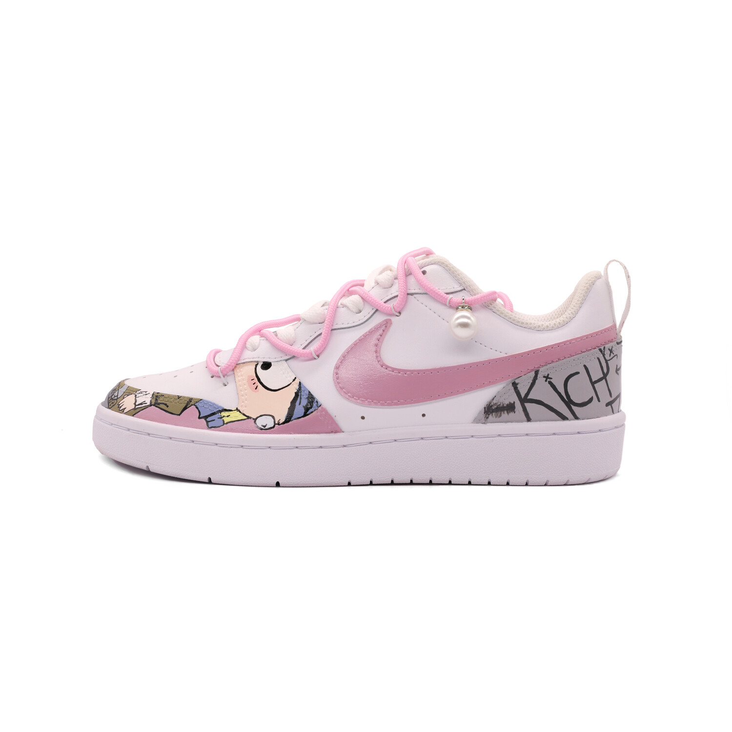 

Кроссовки Nike Court Borough Skateboarding Shoes Women's Low-top White/gray/blue/yellow, розовый