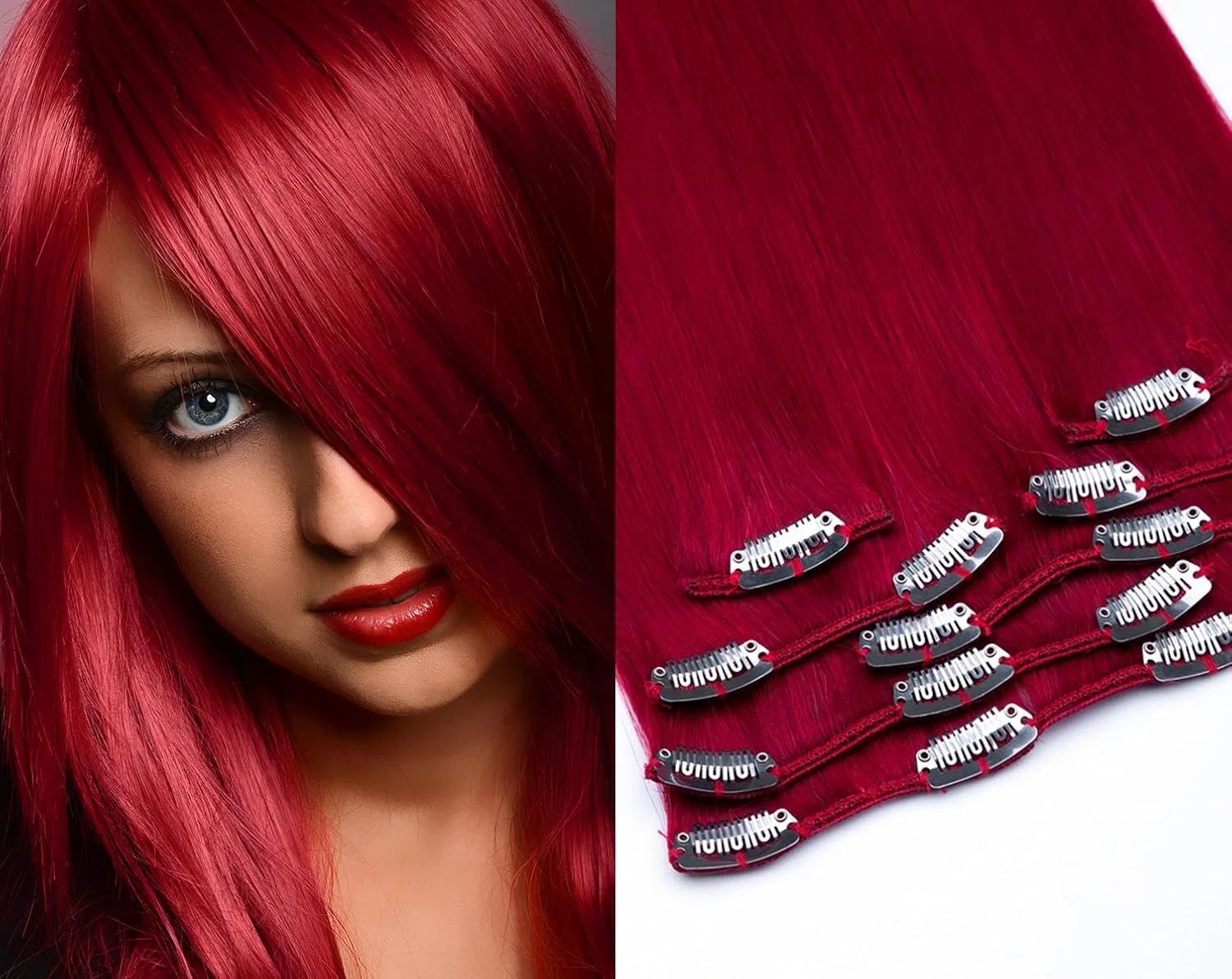 Наращивание волос на заколках GlamXtensions 7 прядей, темно-красные, 55 см, 85 г Glamxtensions