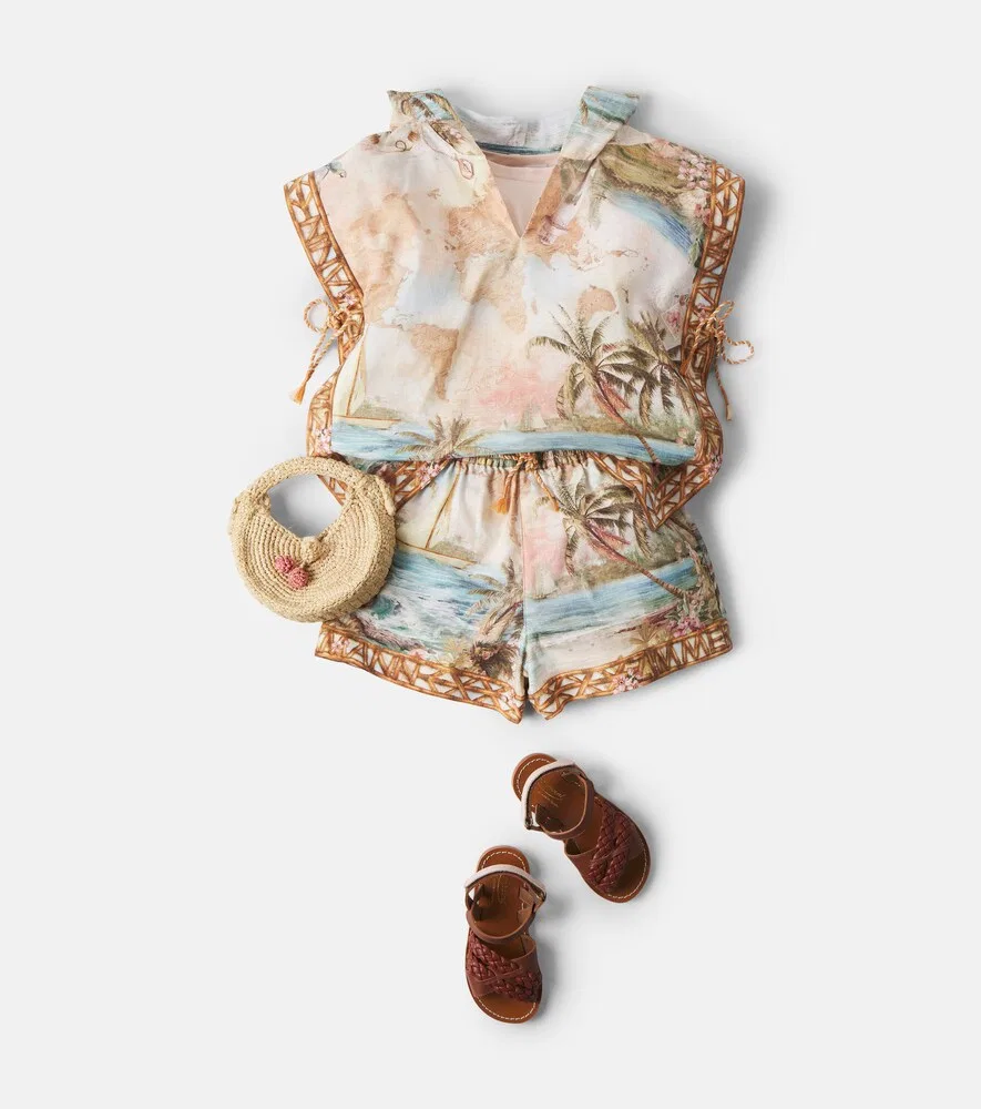 Пончо из набивного хлопка Zimmermann Kids, бежевый — фото 2