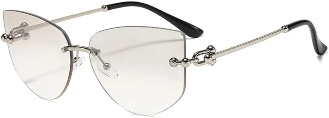 

Солнцезащитные очки UV400, тип: «кошачий глаз», без оправы, многоугольные, женские. Также мужские для отдыха и путешествий. Бренд: TKKTLLT. Цвет: серебристый