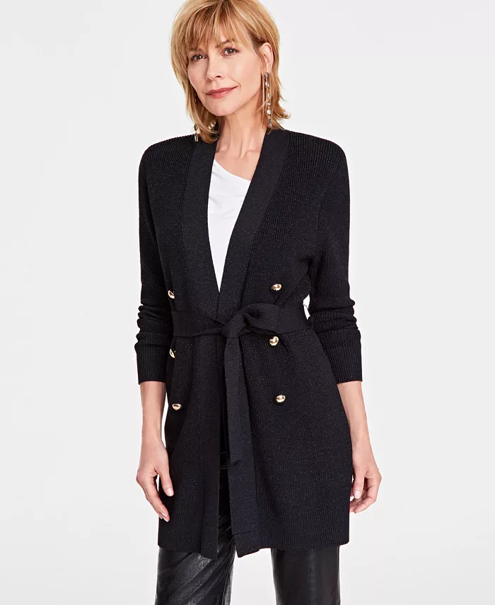 

Женский металлизированный кардиган с открытым передом I.N.C. International Concepts, черный