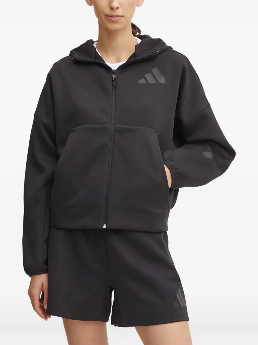 

Толстовка на молнии с капюшоном и логотипом adidas, черный