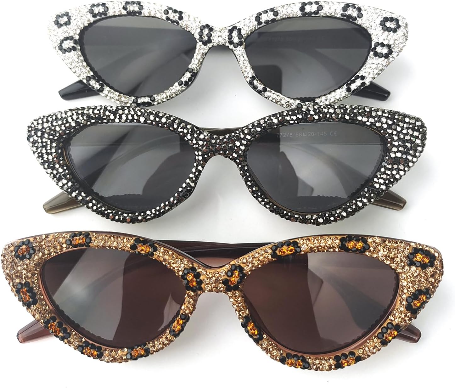 

Солнцезащитные очки Willochra с блестящими стразами, женские, «кошачий глаз», бриллиантовые, модные, квадратные, для вечеринок, с защитой от ультрафиолета UV400, 3pcs-black&leopard&white