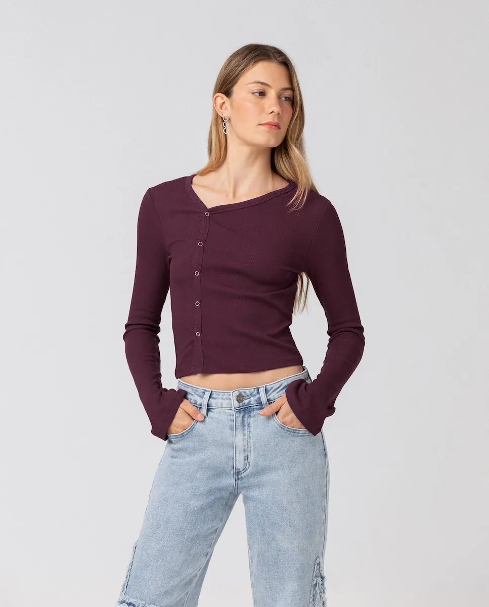 

Женский топ с длинными рукавами и пуговицами Noon, бордовый