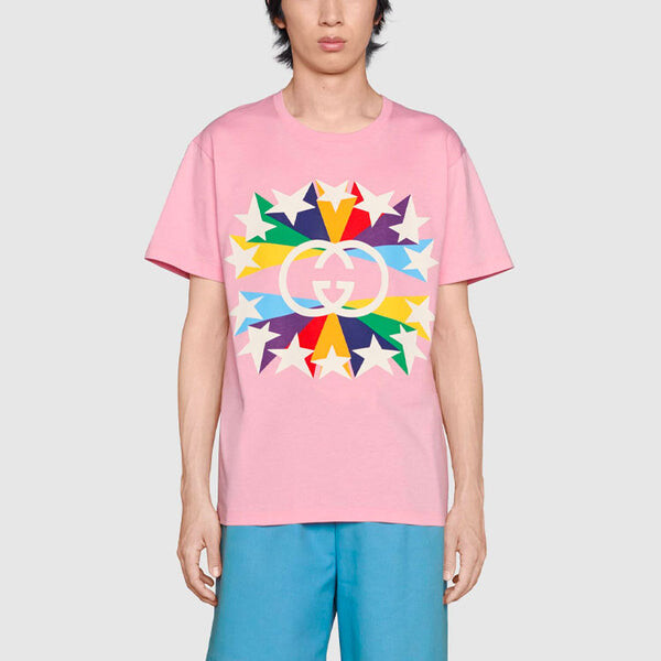 Футболка Gucci SS21 G Printing Cotton Short Sleeve, розовая — фото 3