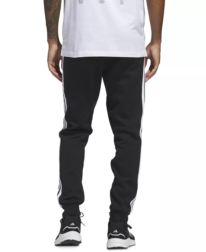 Мужские базовые джоггеры Regular-Fit с флисом и 3 полосками Adidas, черный — фото 4