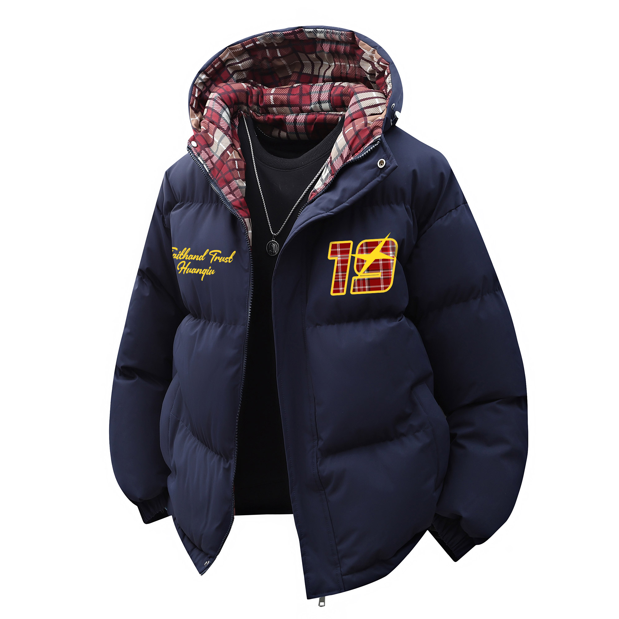 

Пуховик Unisex с капюшоном утепленный стеганый HUANQIU, темно-синий