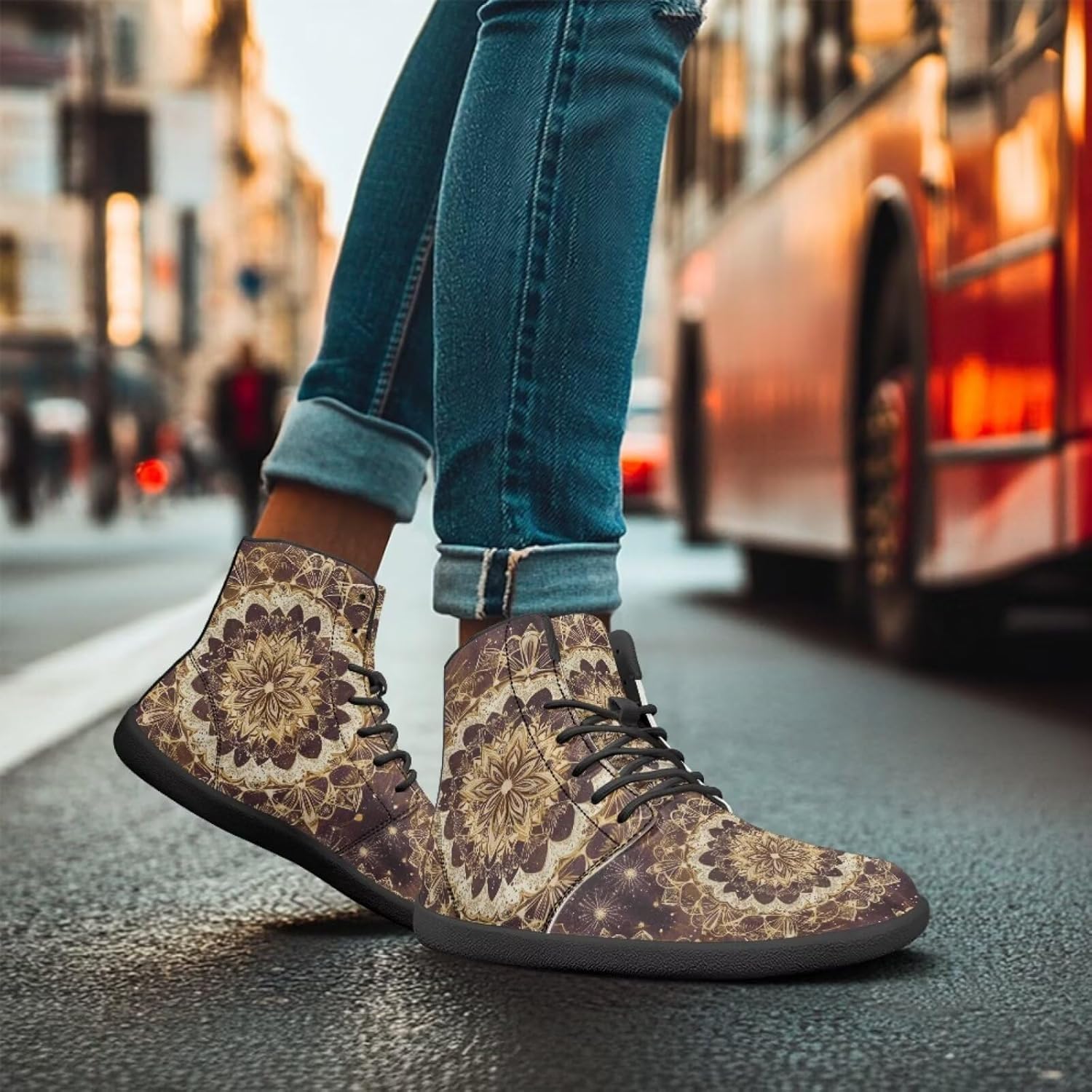 Мужские сандалии Howilath Boho Mandala с животным принтом, обувь, кроссовки с широкой носочной частью, высокие кеды, минималистичные кроссовки с нулевым перепадом, Ethnic Mandala Flower — фото 3