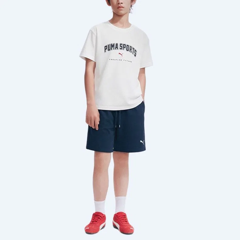 Детская повседневная спортивная футболка с круглым вырезом PUMA, White Blue Tone 00318 — фото 3