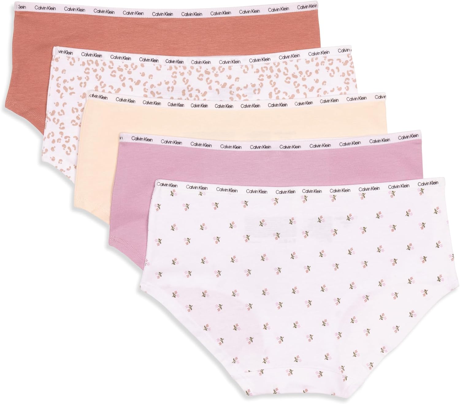 Комплект из 5 пар нижнего белья Calvin Klein для девочек из хлопка и хипстеров, Floral Leo Pack — фото 2