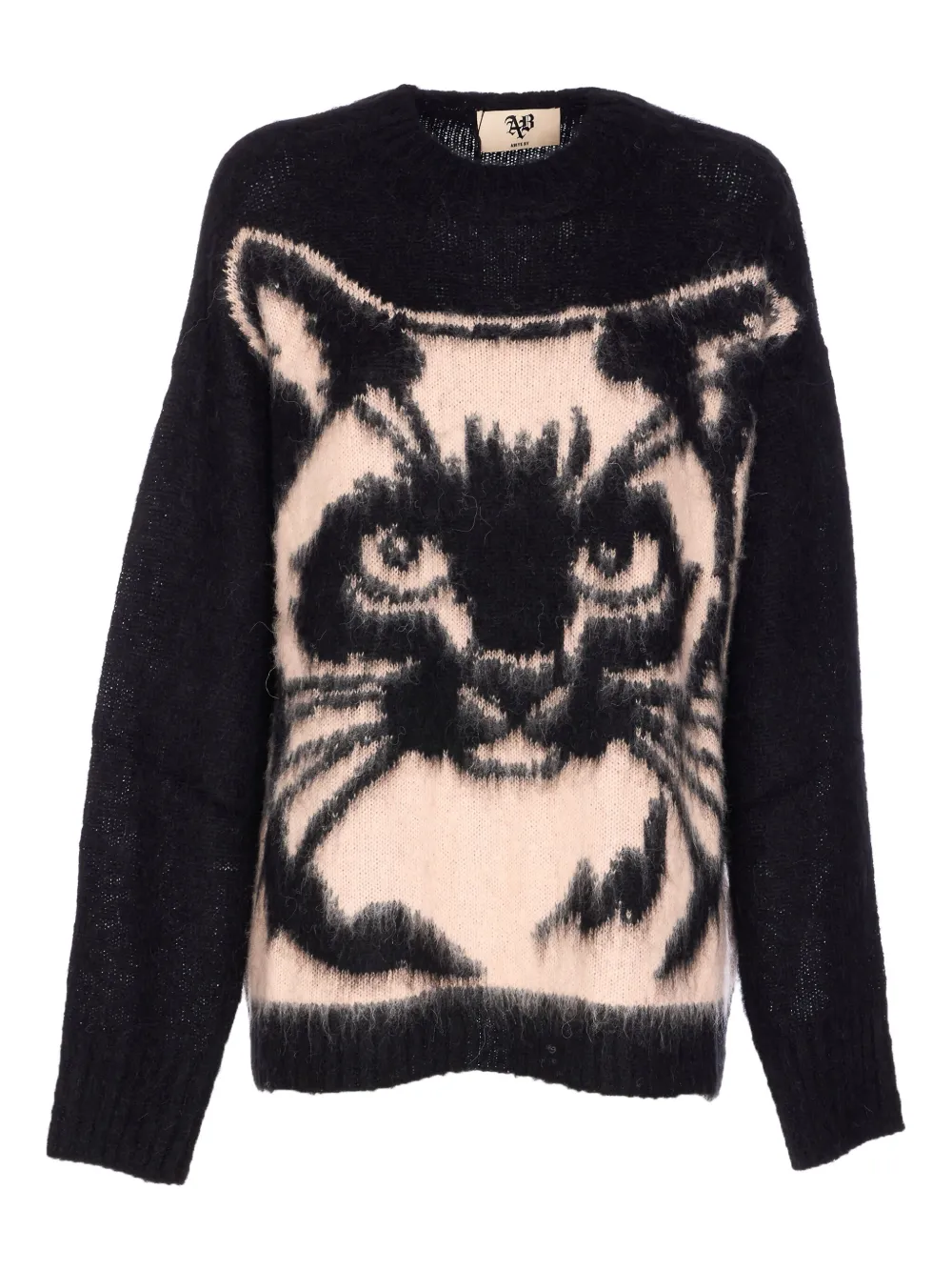 

Свитер с круглым вырезом и принтом кота Aniye By, черный