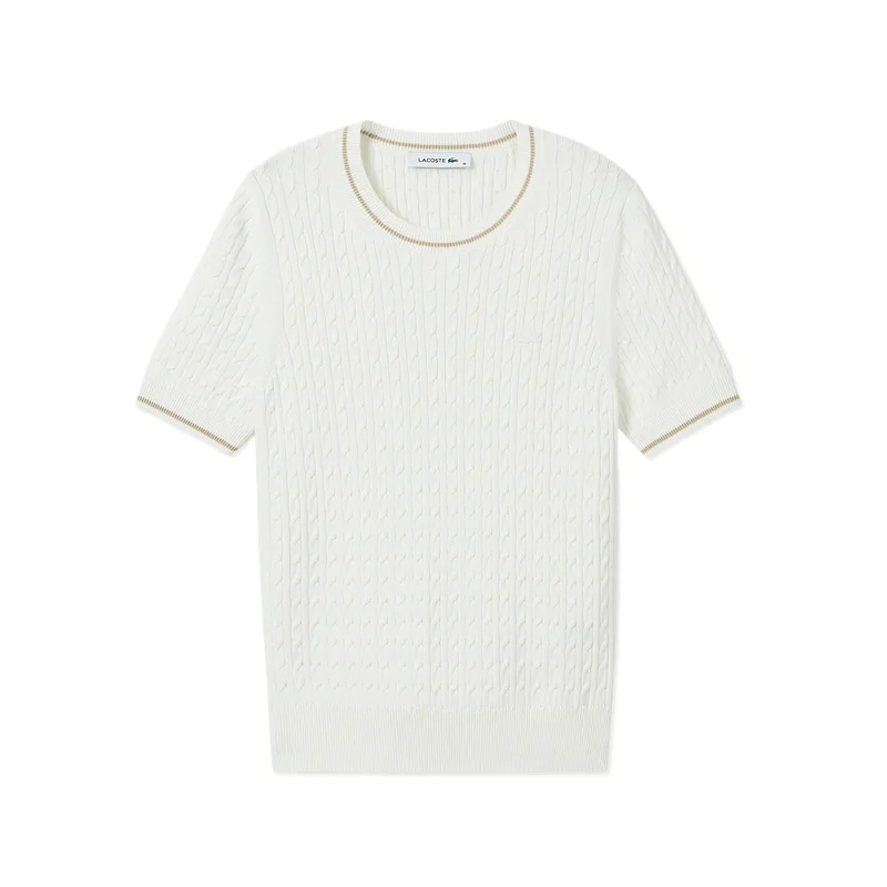Футболка LACOSTE с вязкой кабелем, экрю