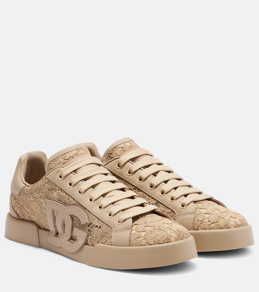 Портофино кожаные кроссовки с кружевной отделкой Dolce&Gabbana, Sabbia/Tortora