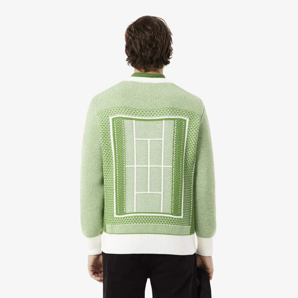 Мужской джемпер с жаккардовым узором «теннисный корт» зелёный от Lacoste — фото 3