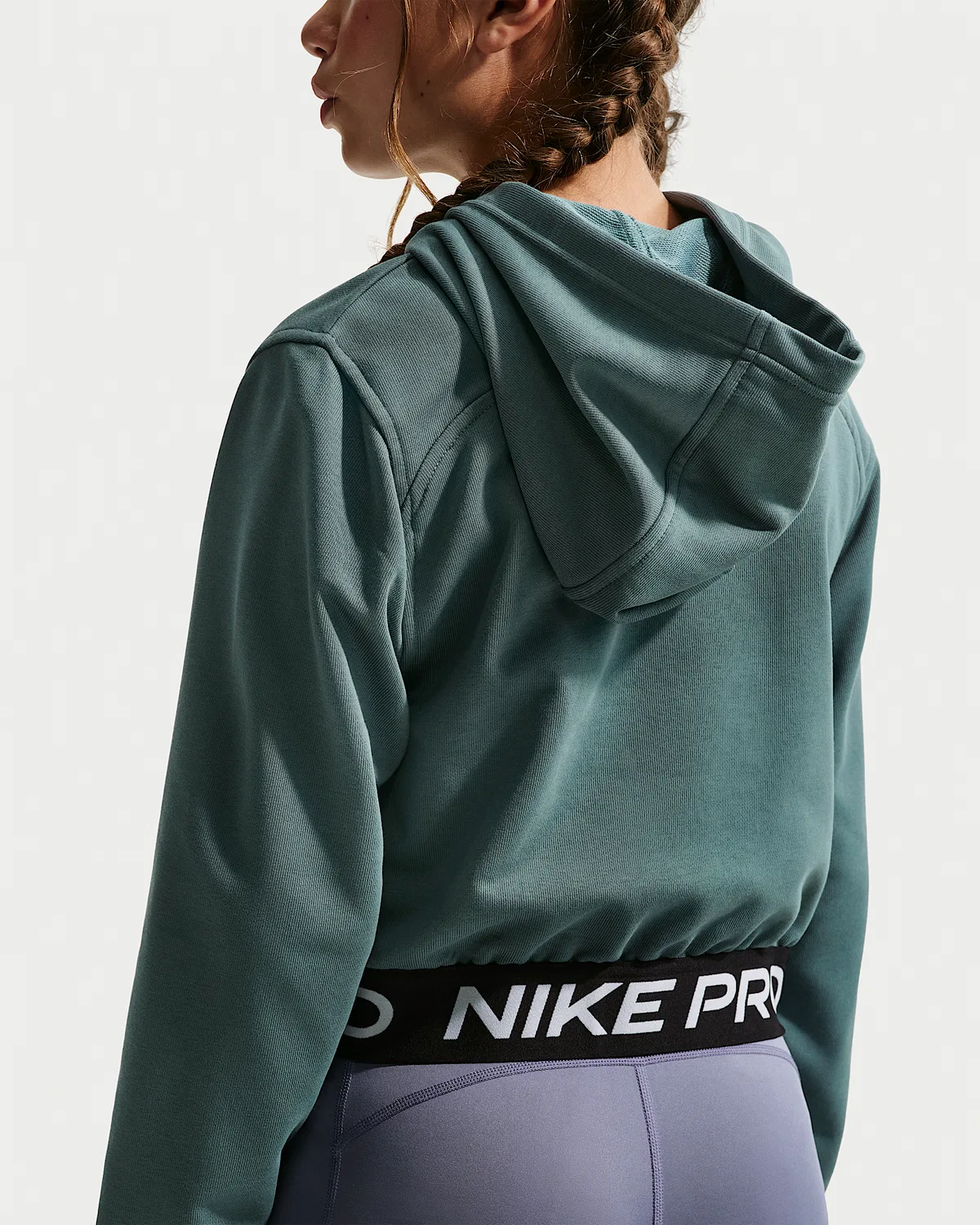 Детская (девичья) флисовая кофта Nike Pro Fleece Dri-FIT на молнии, Mineral Slate/Mineral Slate/Black/White — фото 2