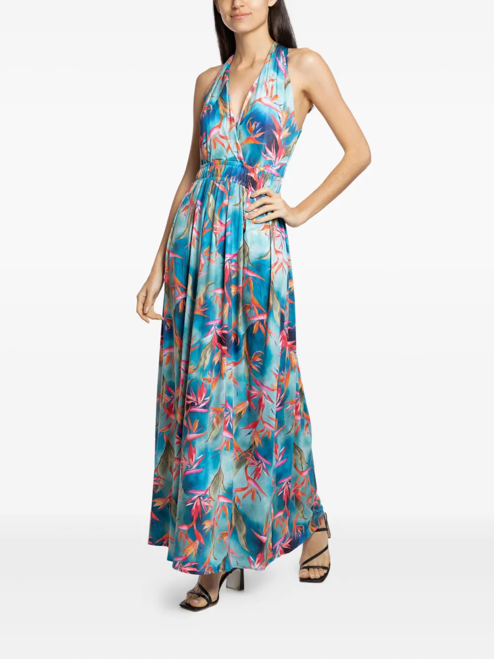 

Платье миди с цветочным принтом и вырезом халтерне Lygia & Nanny, синий