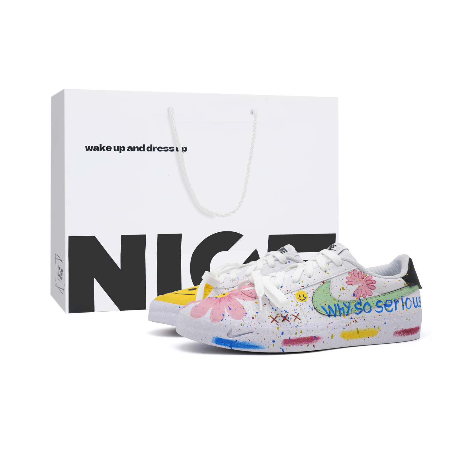 

Nike Кроссовки для скейтбординга Court Shot BigBang Masterpiece легкие противоскользящие низкие унисекс белые с белой сумкой для покупок, цвет White Shopping Bag