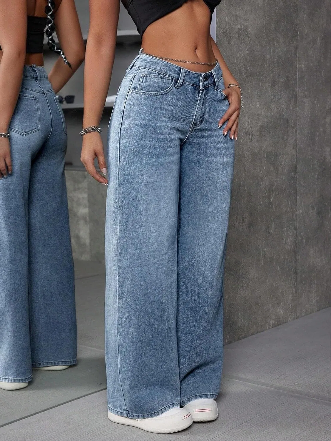 Джинсы свободные, Wide Leg, Medium Wash — фото 2