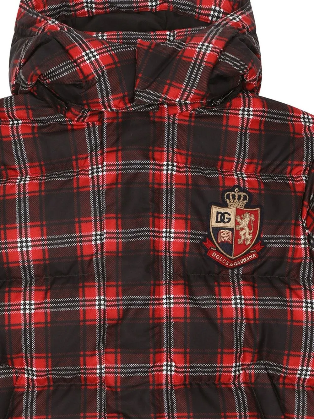 

Длинный пуховик в клетку тартан Dolce & Gabbana Kids, красный
