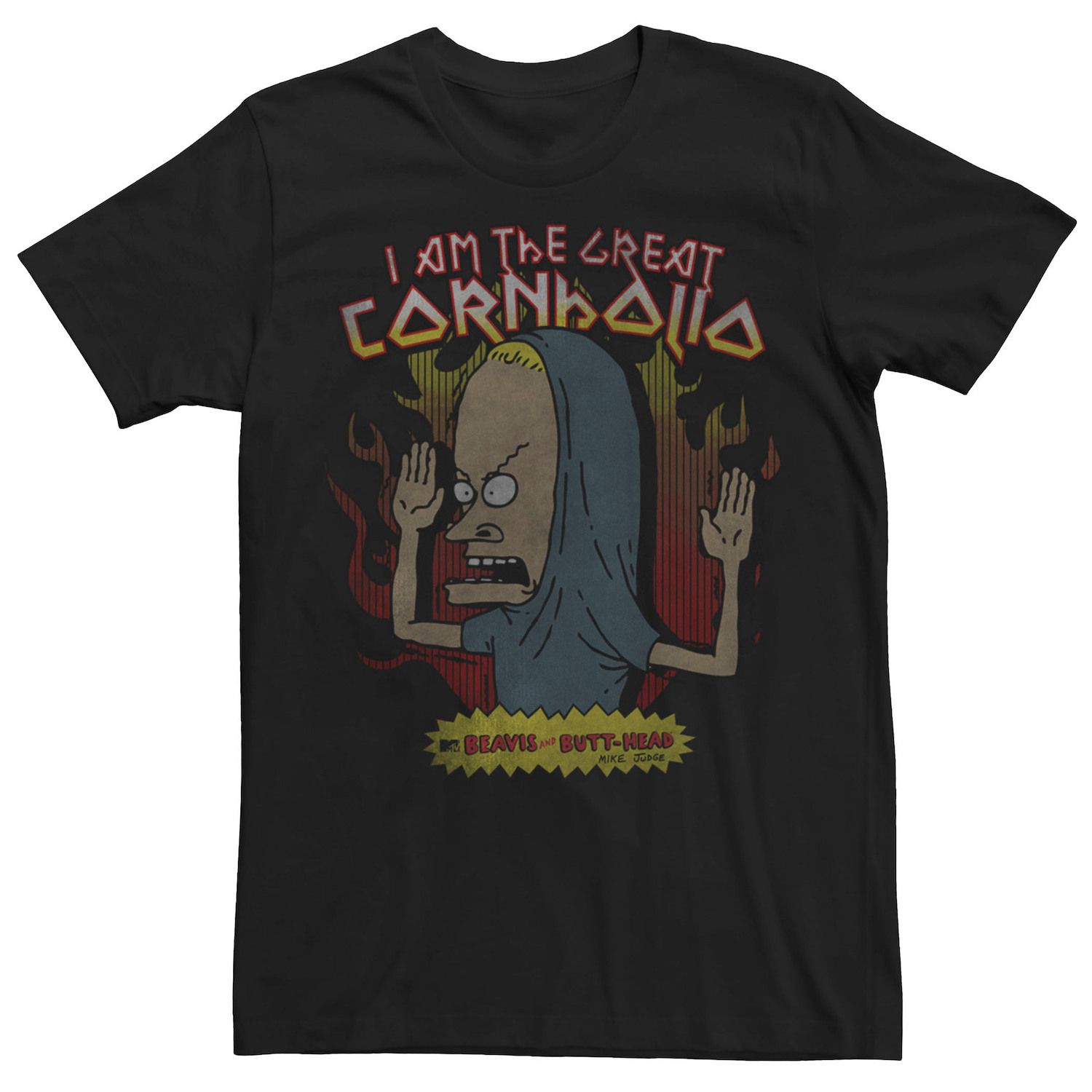 

Мужская футболка Beavis & Butthead Cornholio Fire Portrait Licensed Character, черный