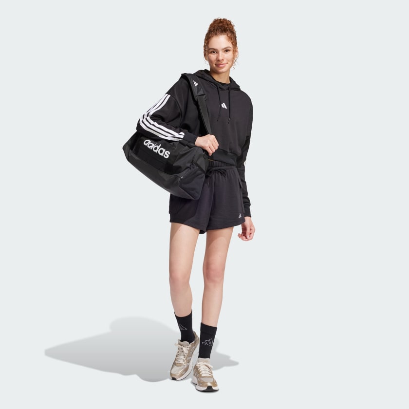 Женская толстовка с капюшоном Adidas Essentials 3-Stripes French Terry Crop Adidas, черный/белый — фото 4