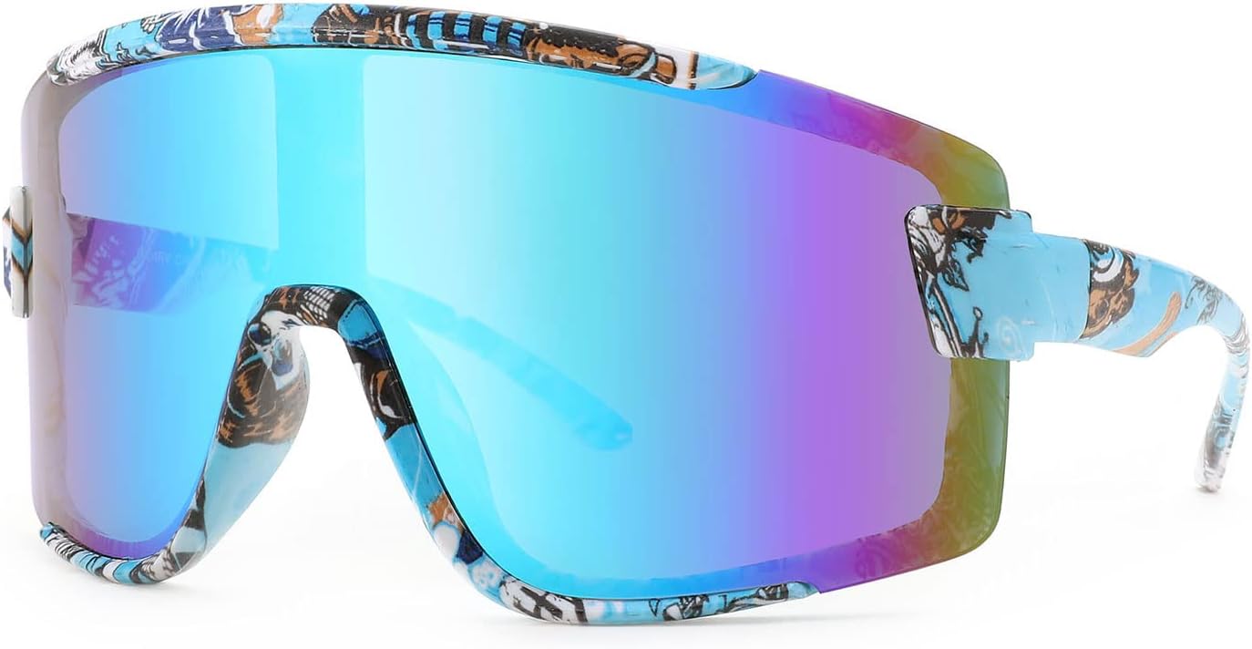 

Солнцезащитные очки Karsaer Vision Big Shield Wraparound для мужчин и женщин, неоновые солнцезащитные очки с козырьком, для велоспорта и лыжного спорта, в стиле 80-х и 90-х, Blue Print