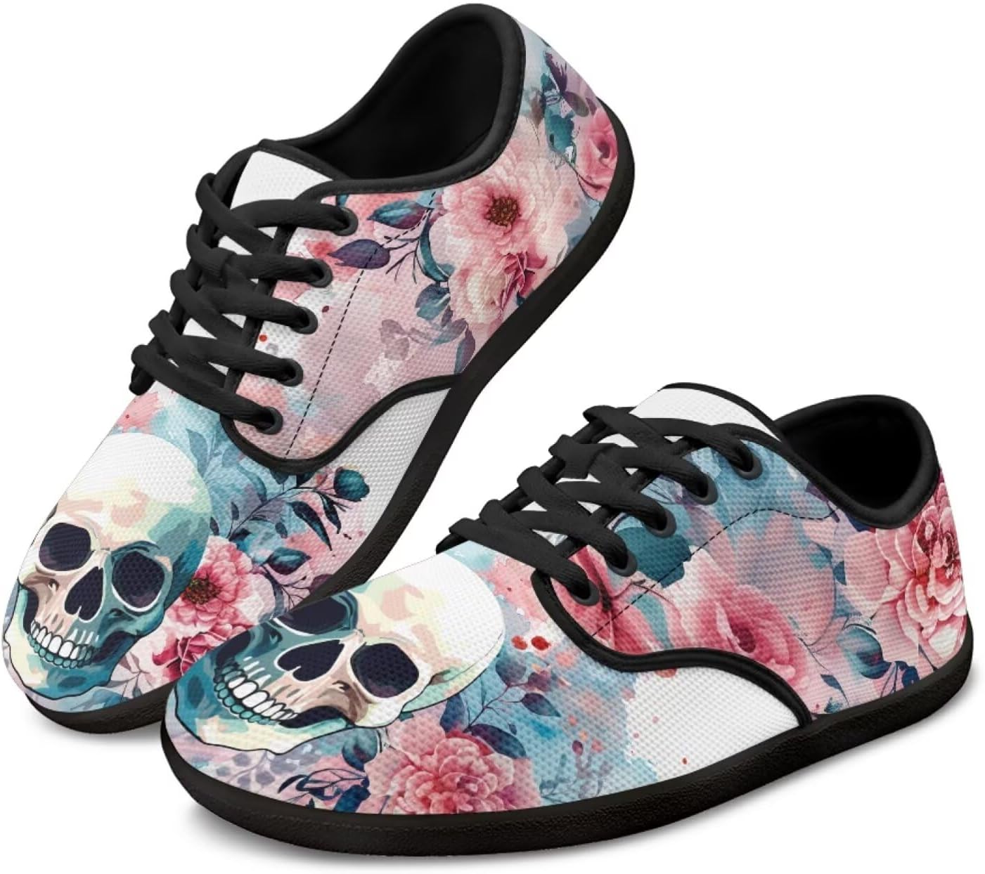 

Кроссовки Skull для женщин и мужчин, повседневная обувь для бизнеса, с широкой носочной частью, босоножки, обувь для ходьбы с нулевым перепадом Pointodoor, Skull Floral Printed