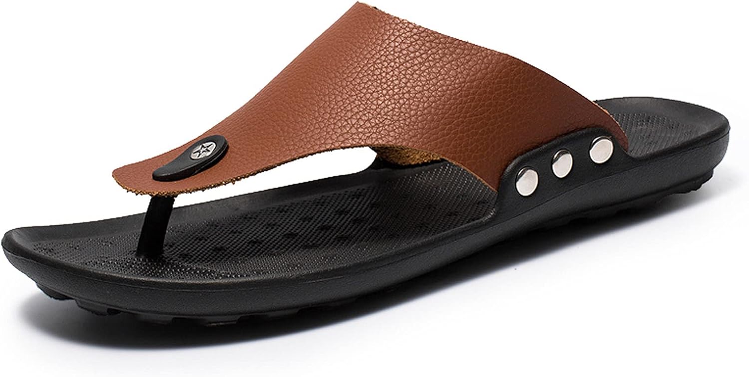 

Мужские летние кожаные шлепанцы oiangi, модные повседневные пляжные сандалии, коричневый