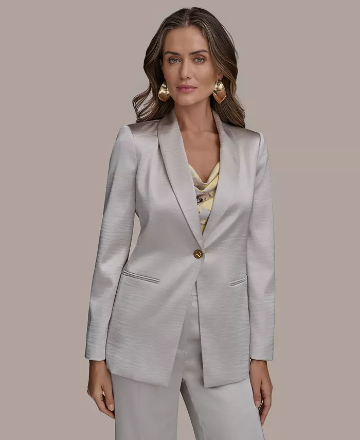 

Женский атласный однобортный пиджак Donna Karan New York, серый